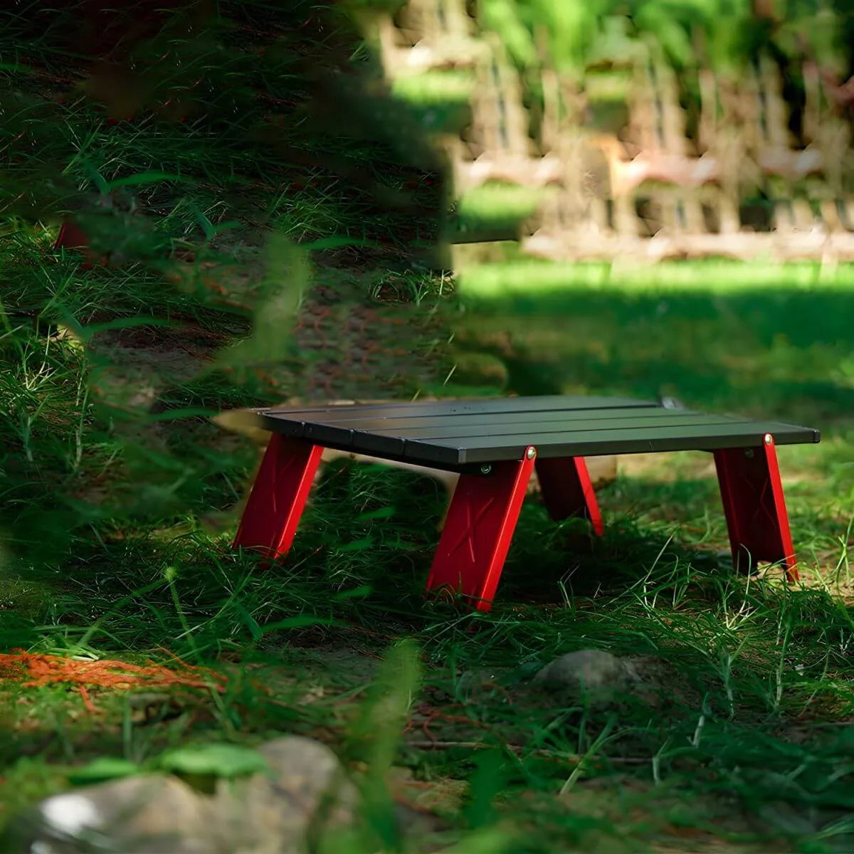 Modern Foldable Metal Coffee Table – Black Top with Red Frame Secondary image