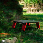Modern Foldable Metal Coffee Table – Black Top with Red Frame