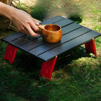 Modern Foldable Metal Coffee Table – Black Top with Red Frame