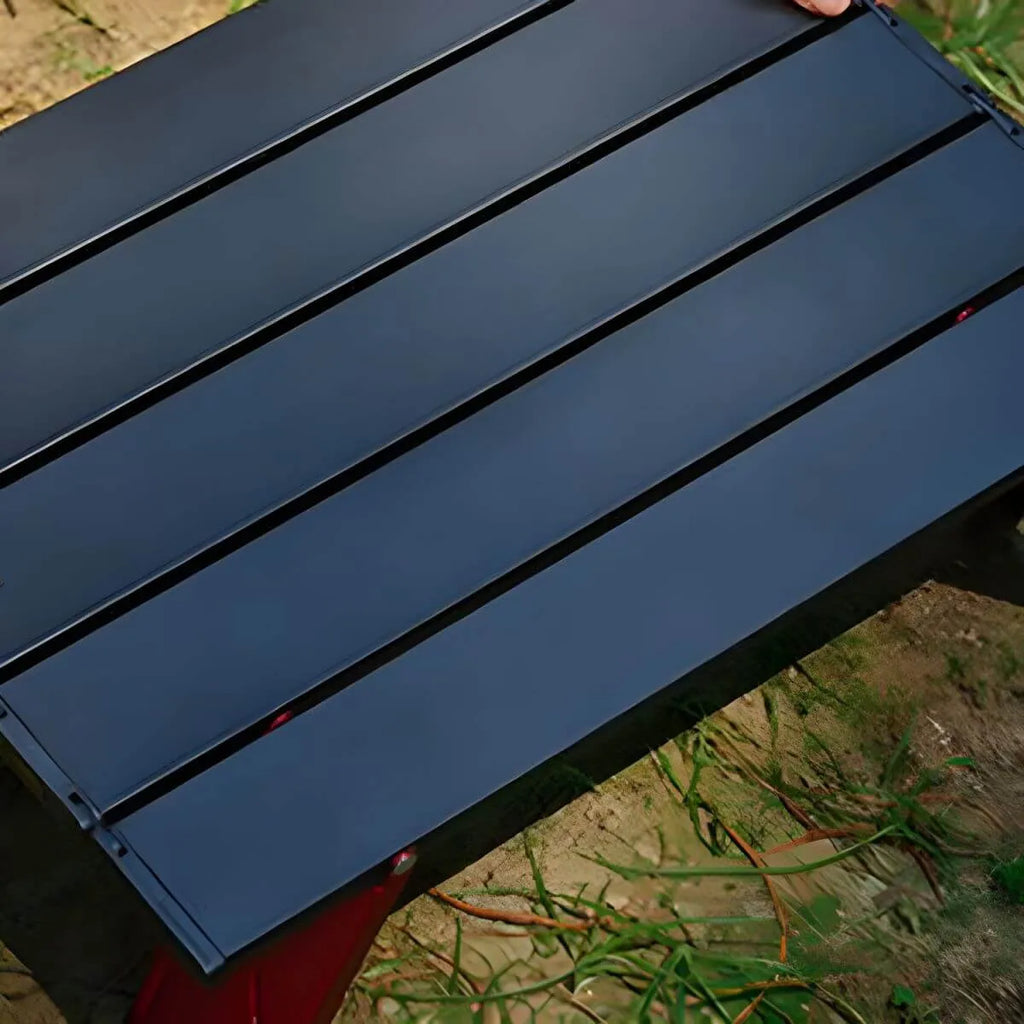Modern Foldable Metal Coffee Table – Black Top with Red Frame