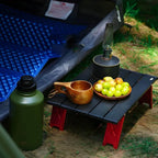Modern Foldable Metal Coffee Table – Black Top with Red Frame Main Product Image