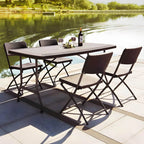 Modern Foldable Metal Patio Dining Table with Wicker-Texture Top