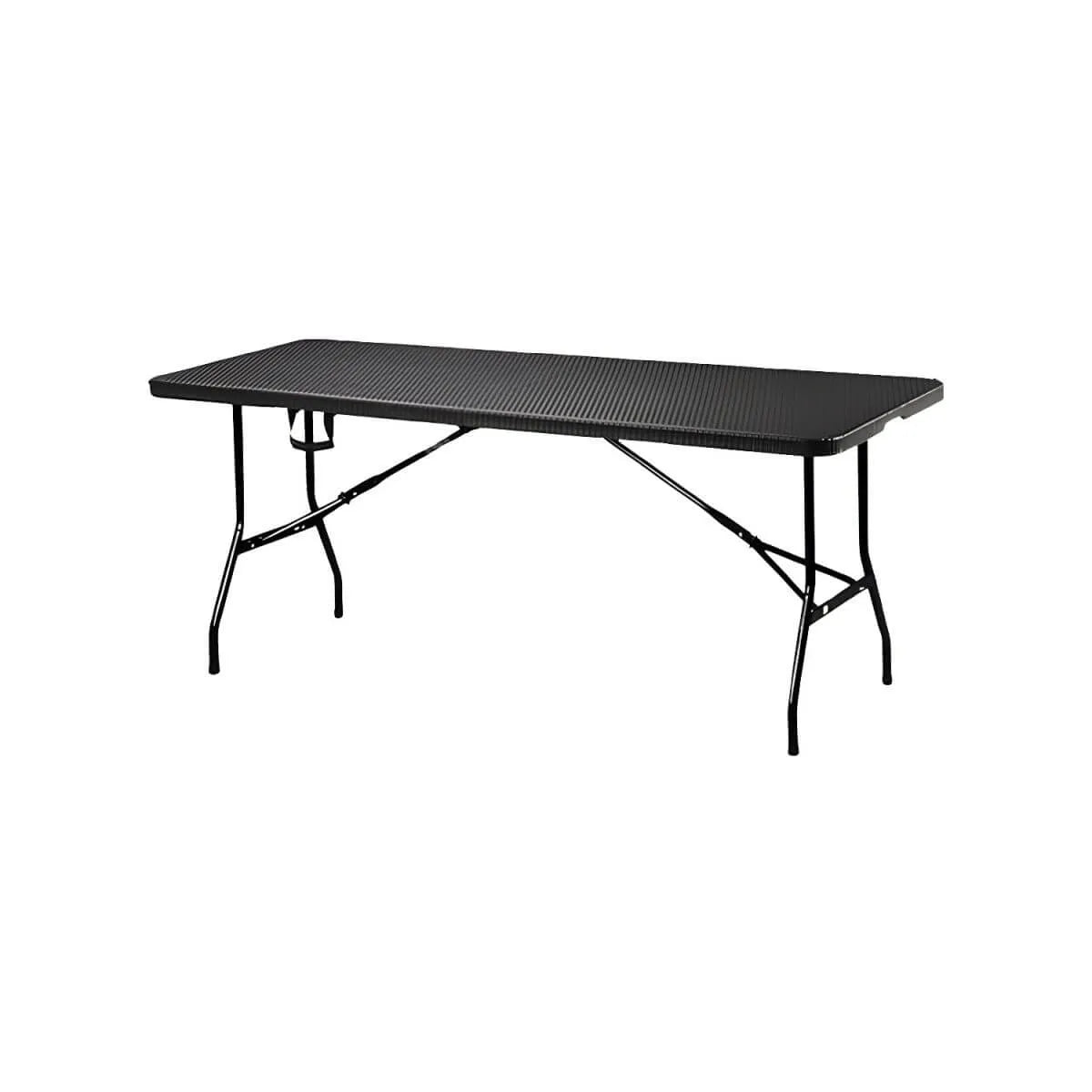 Modern Foldable Metal Patio Dining Table with Wicker-Texture Top