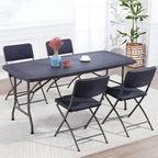 Modern Foldable Metal Patio Dining Table with Wicker-Texture Top