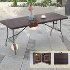 Modern Foldable Metal Patio Dining Table with Wicker-Texture Top