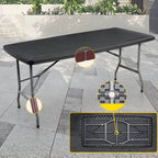Modern Foldable Metal Patio Dining Table with Wicker-Texture Top