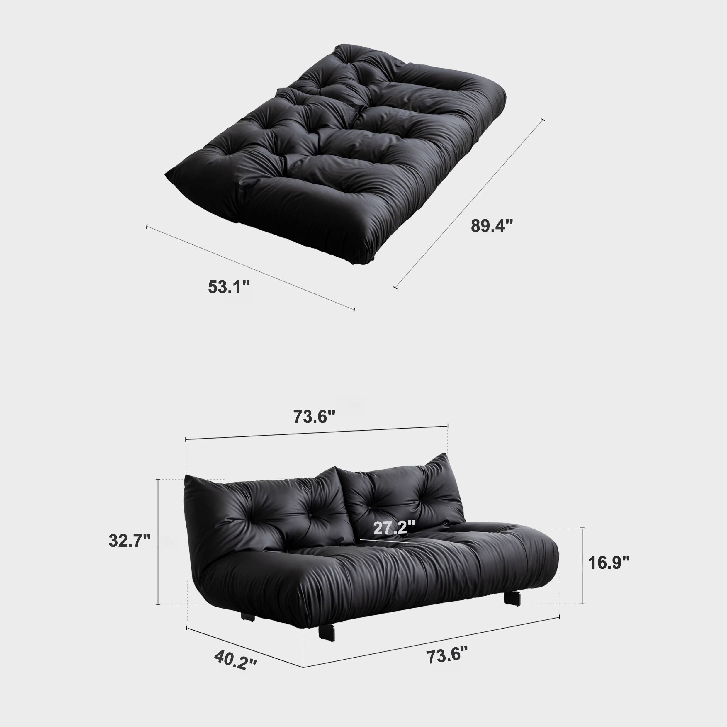 Modern Foldable Sofa Bed with Adjustable Backrest Dimensions