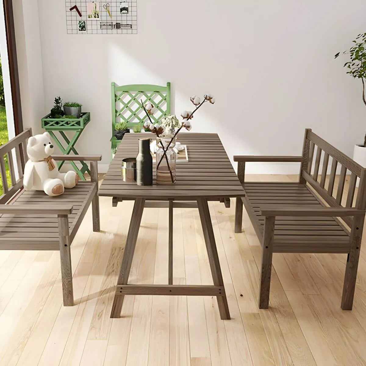 Modern Foldable Wood Dining Table – Medium Brown Fir Outdoor Patio Table
