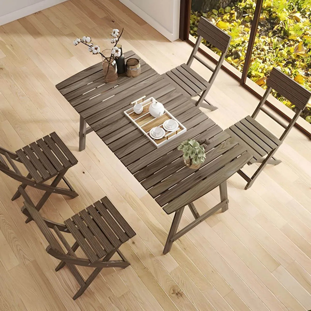 Modern Foldable Wood Dining Table – Medium Brown Fir Outdoor Patio Table