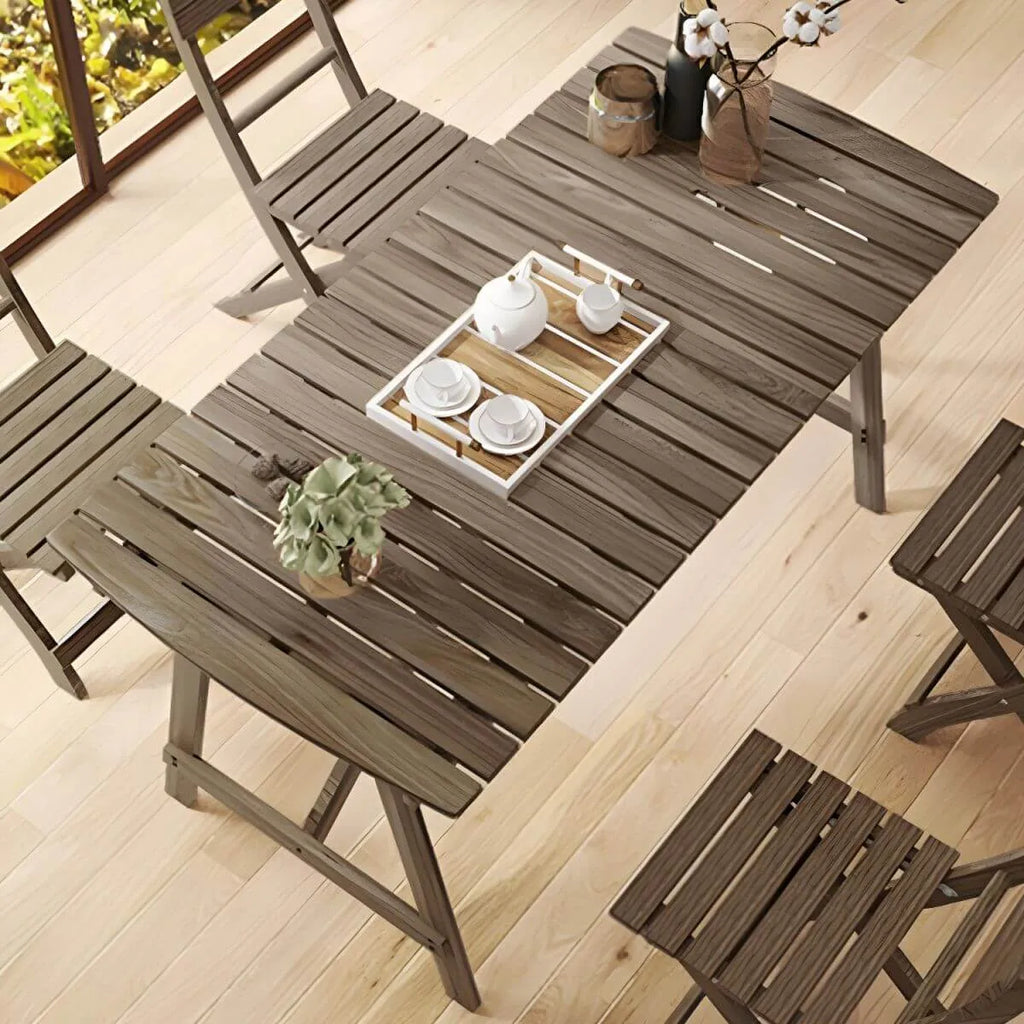 Modern Foldable Wood Dining Table – Medium Brown Fir Outdoor Patio Table