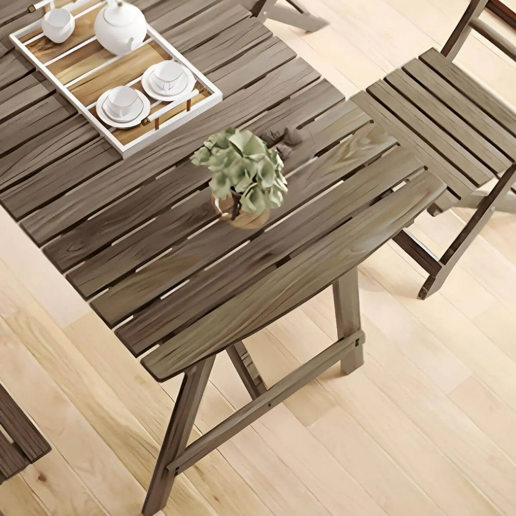 Modern Foldable Wood Dining Table – Medium Brown Fir Outdoor Patio Table