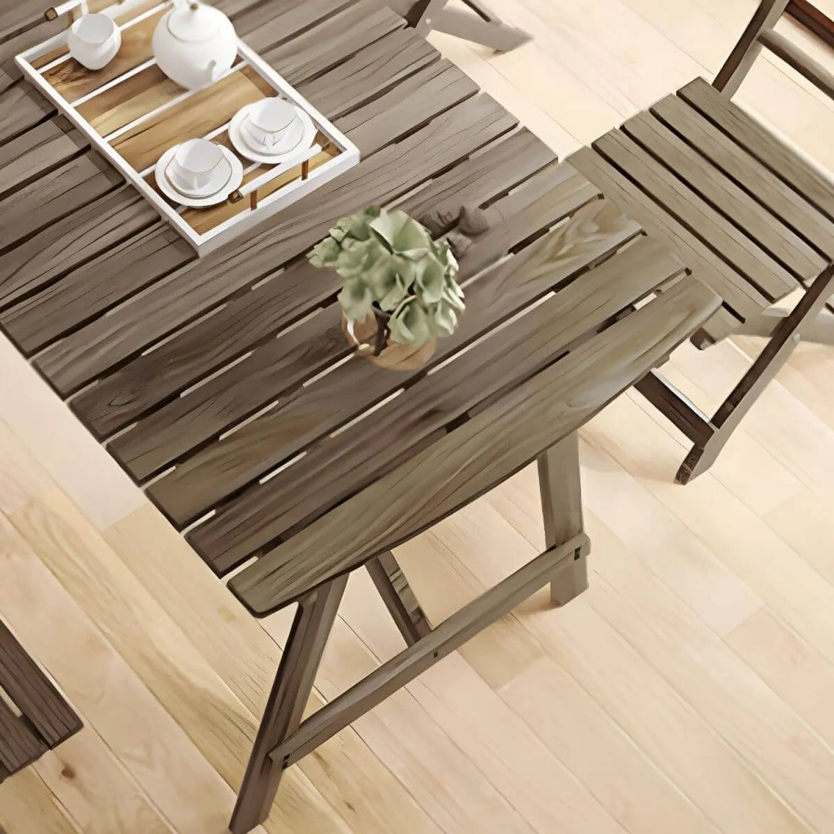 Modern Foldable Wood Dining Table – Medium Brown Fir Outdoor Patio Table