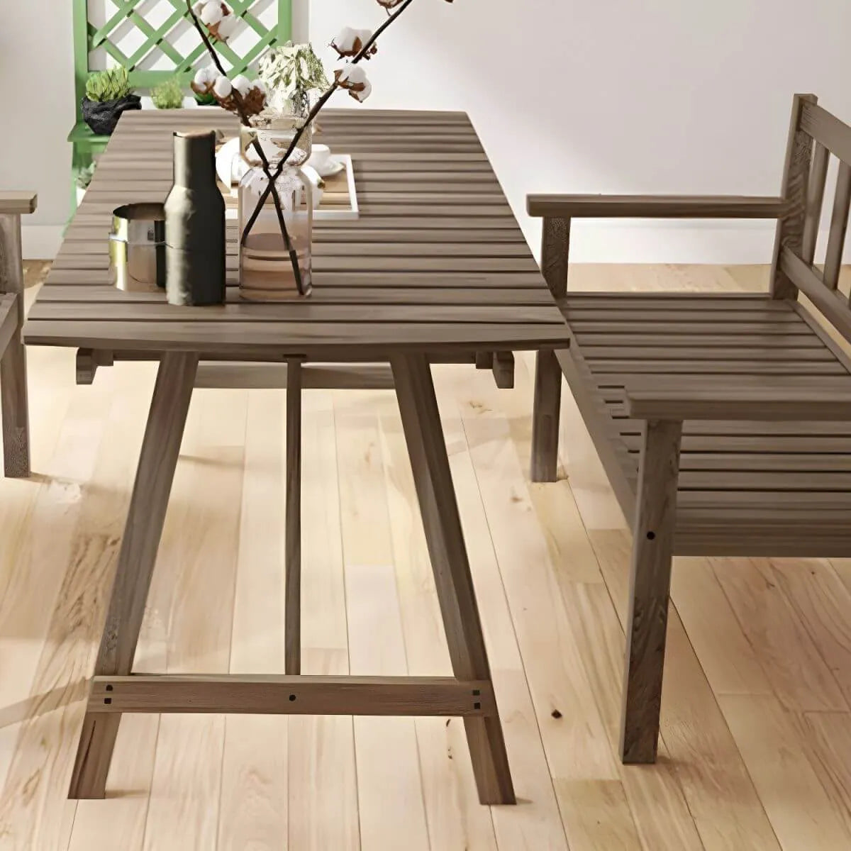 Modern Foldable Wood Dining Table – Medium Brown Fir Outdoor Patio Table