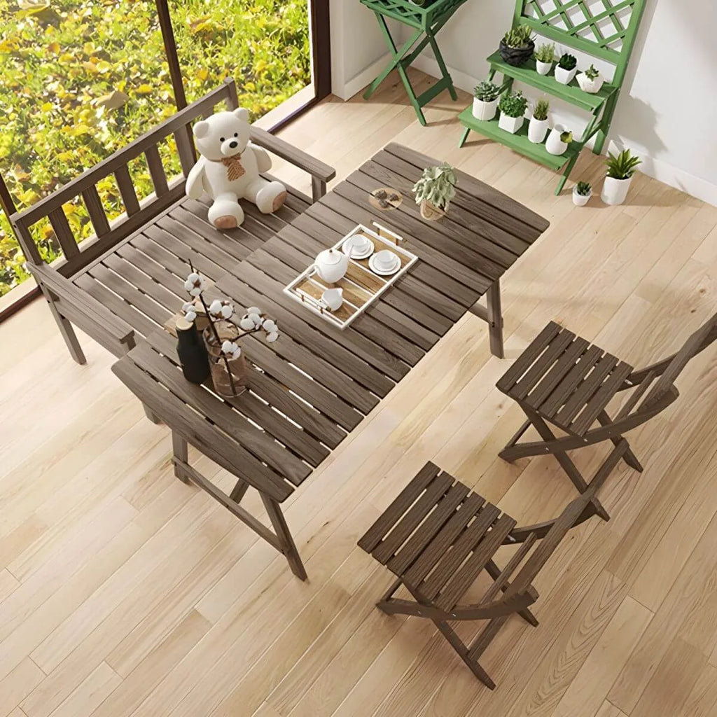 Modern Foldable Wood Dining Table – Medium Brown Fir Outdoor Patio Table Main Product Image