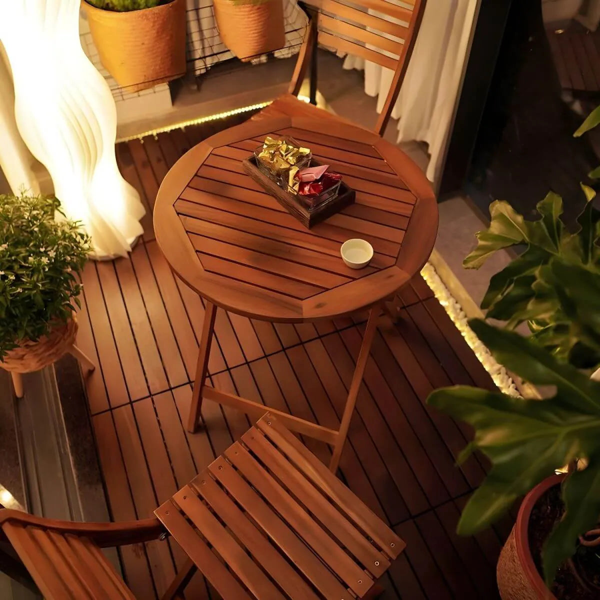 Modern Foldable Wooden Outdoor Dining Table – Brown Round & Square