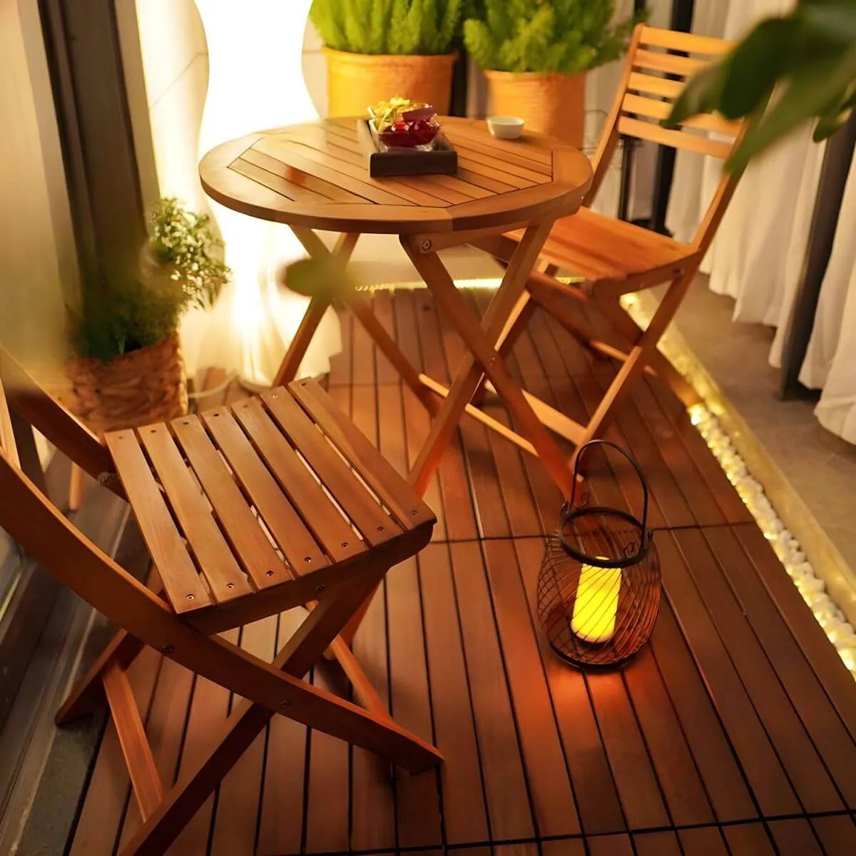 Modern Foldable Wooden Outdoor Dining Table – Brown Round & Square Main Product Image Imagen principal del producto