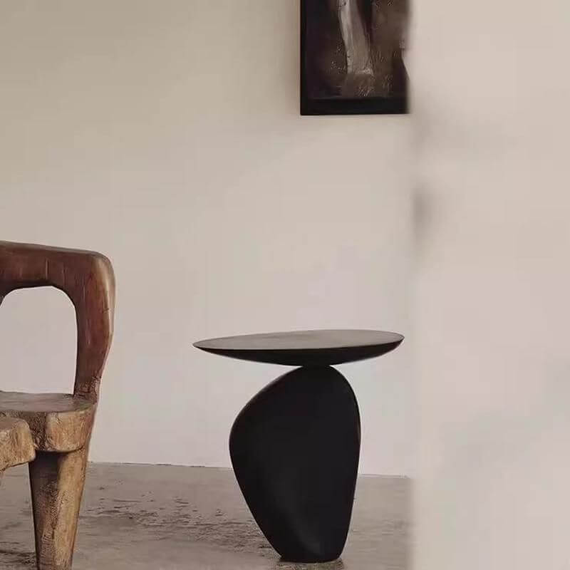 Modern Free-Form Fiberglass Side Table with Steel Pedestal Base