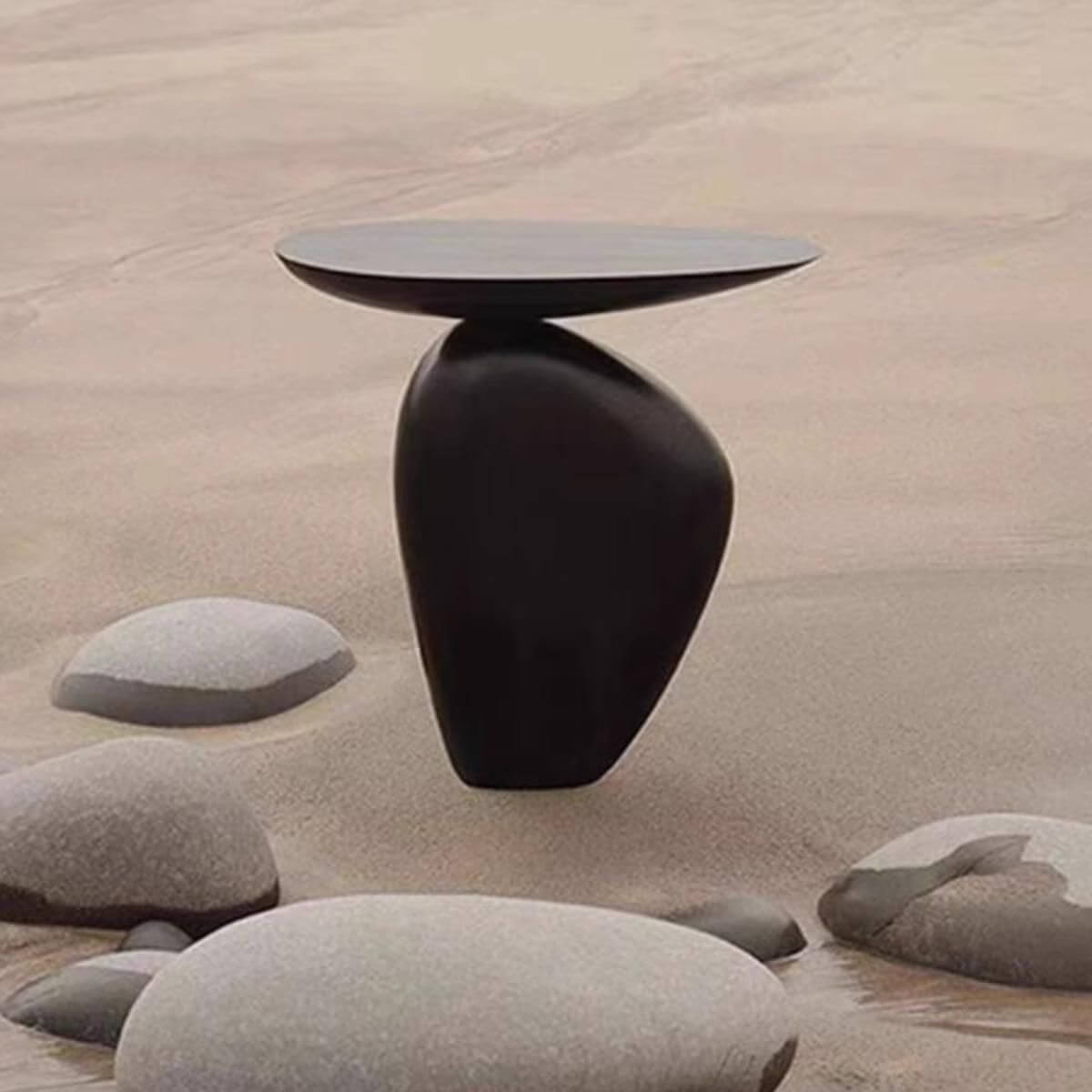 Modern Free-Form Fiberglass Side Table with Steel Pedestal Base