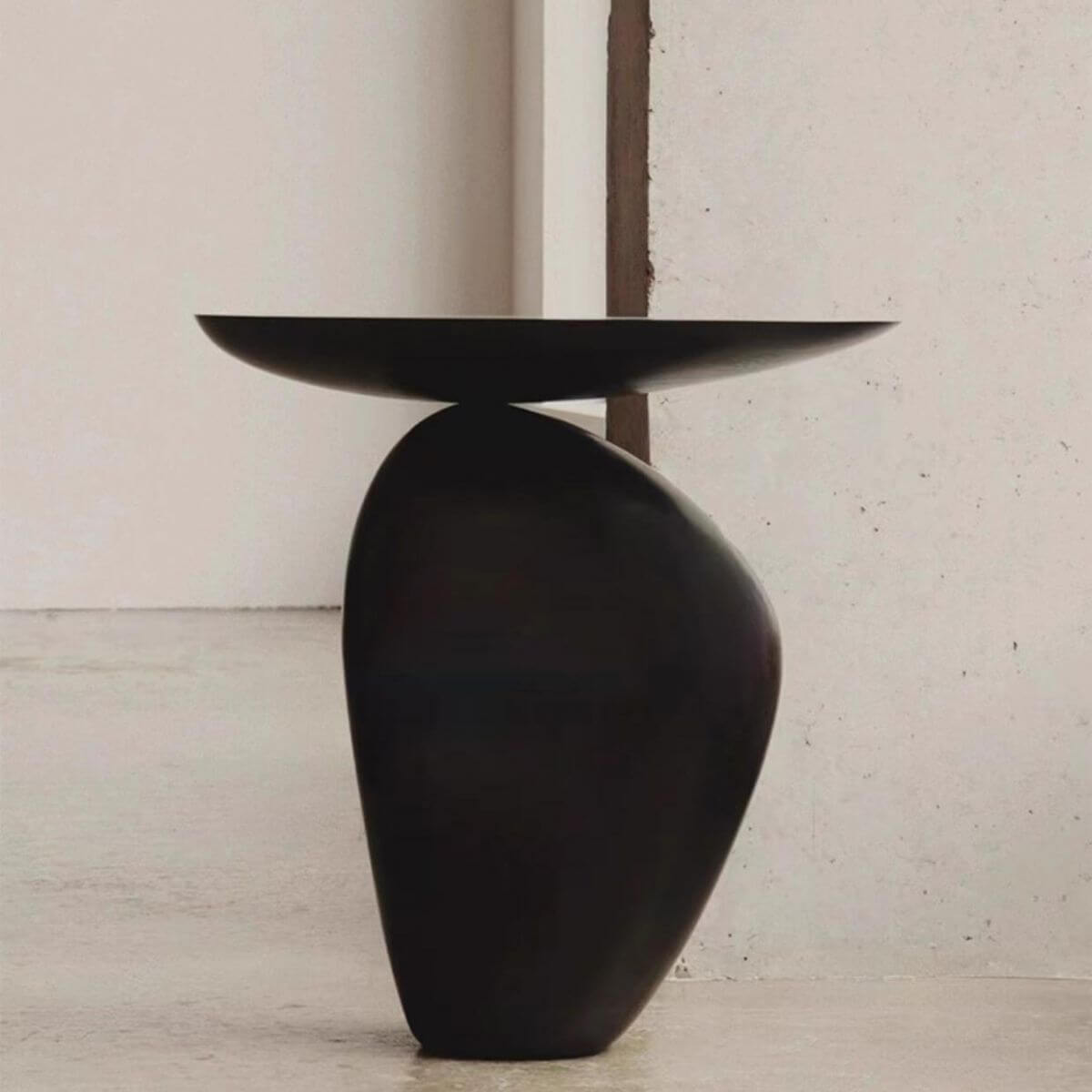 Modern Free-Form Fiberglass Side Table with Steel Pedestal Base