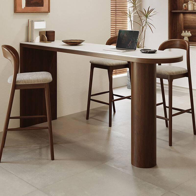 Modern Free-Form Travertine Bar Table with Wood Base Main Product Image Image principale du produit