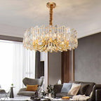 Modern Geometric Crystal Chandelier in Black and Gold Finish
