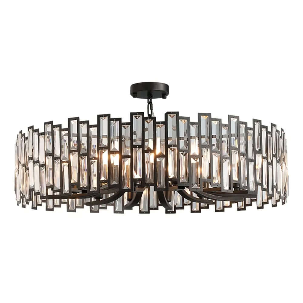 Modern Geometric Crystal Chandelier in Black and Gold Finish