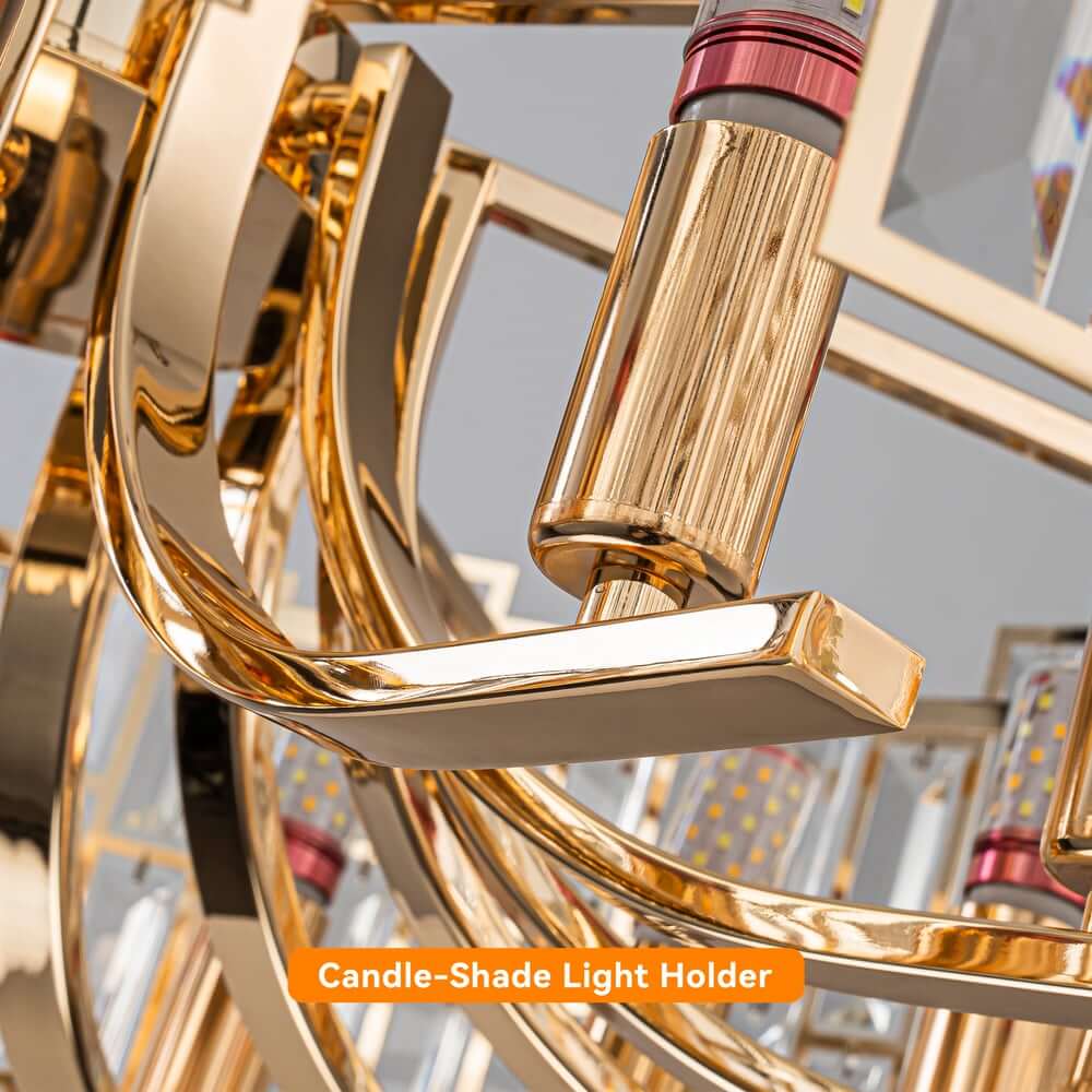 Modern Geometric Crystal Chandelier in Black and Gold Finish