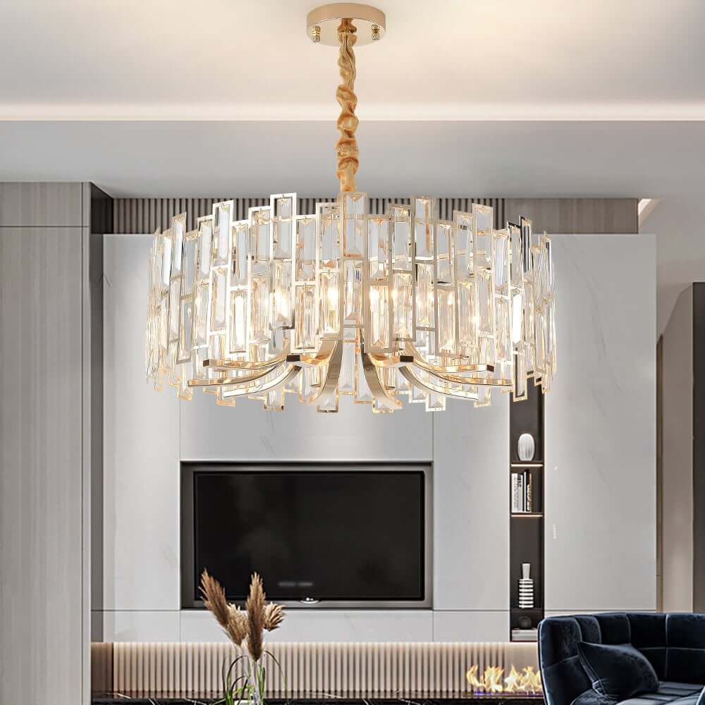 Modern Geometric Crystal Chandelier in Black and Gold Finish