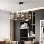 Modern Geometric Crystal Chandelier in Black and Gold Finish