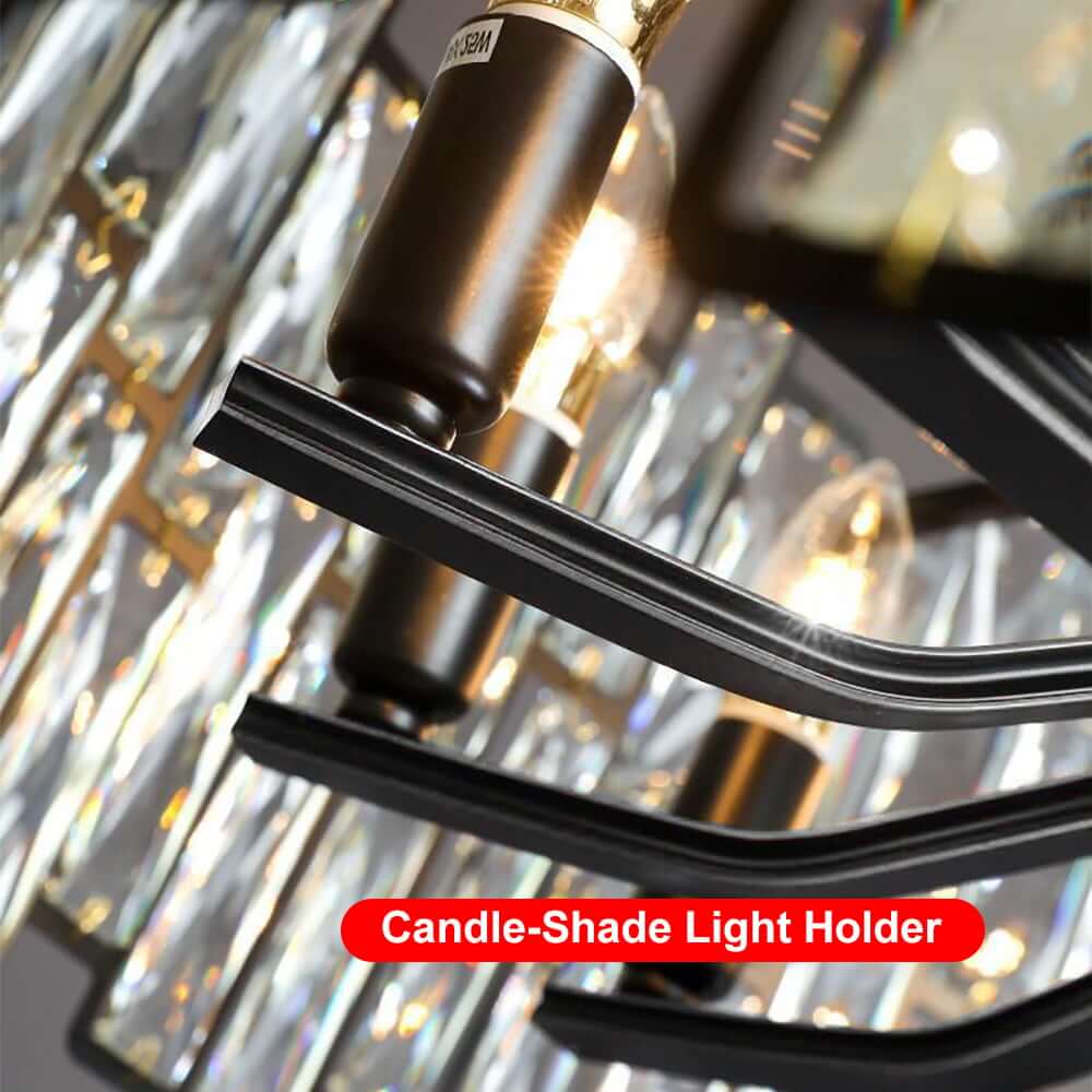 Modern Geometric Crystal Chandelier in Black and Gold Finish