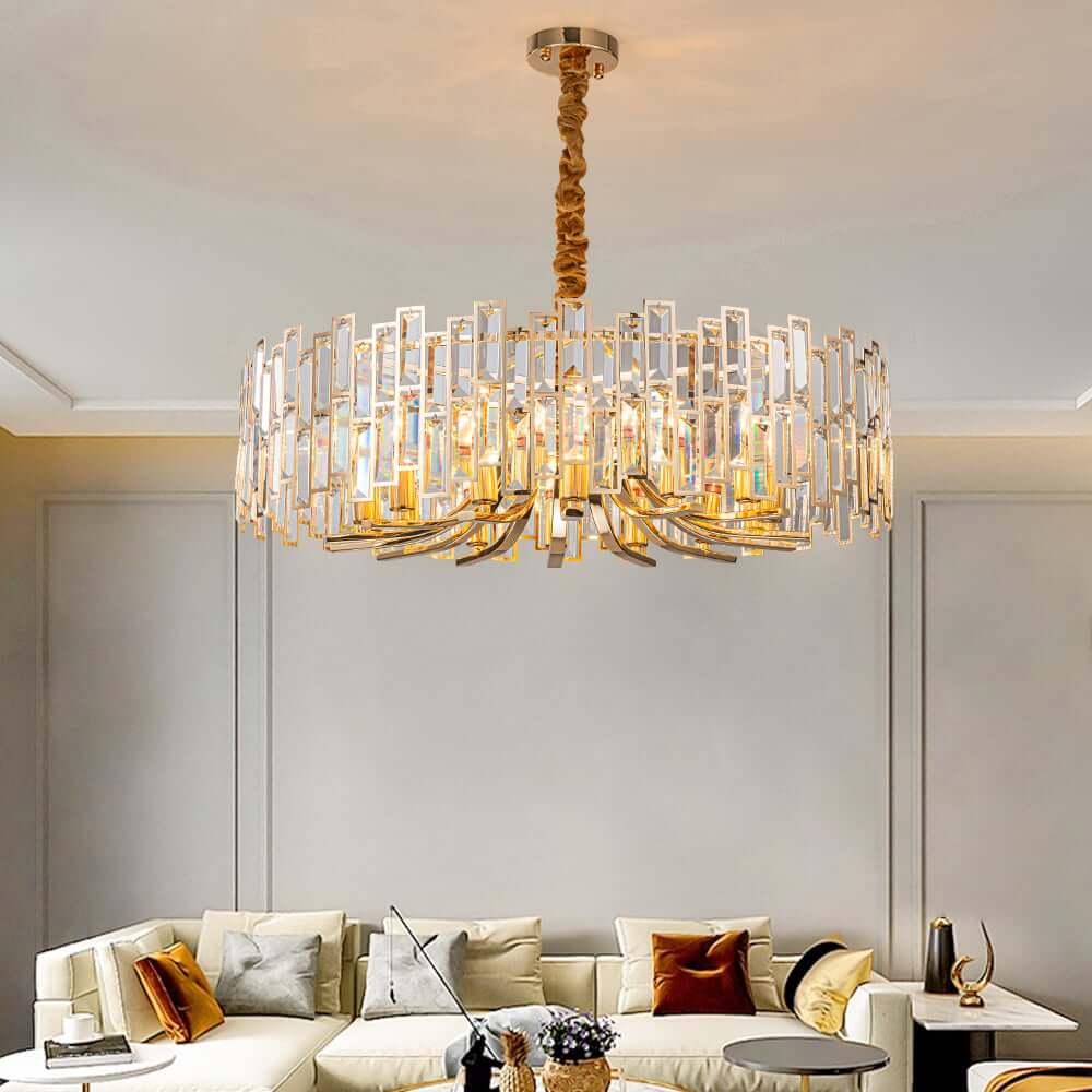 Modern Geometric Crystal Chandelier in Black and Gold Finish