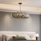 Modern Geometric Crystal Chandelier in Black and Gold Finish