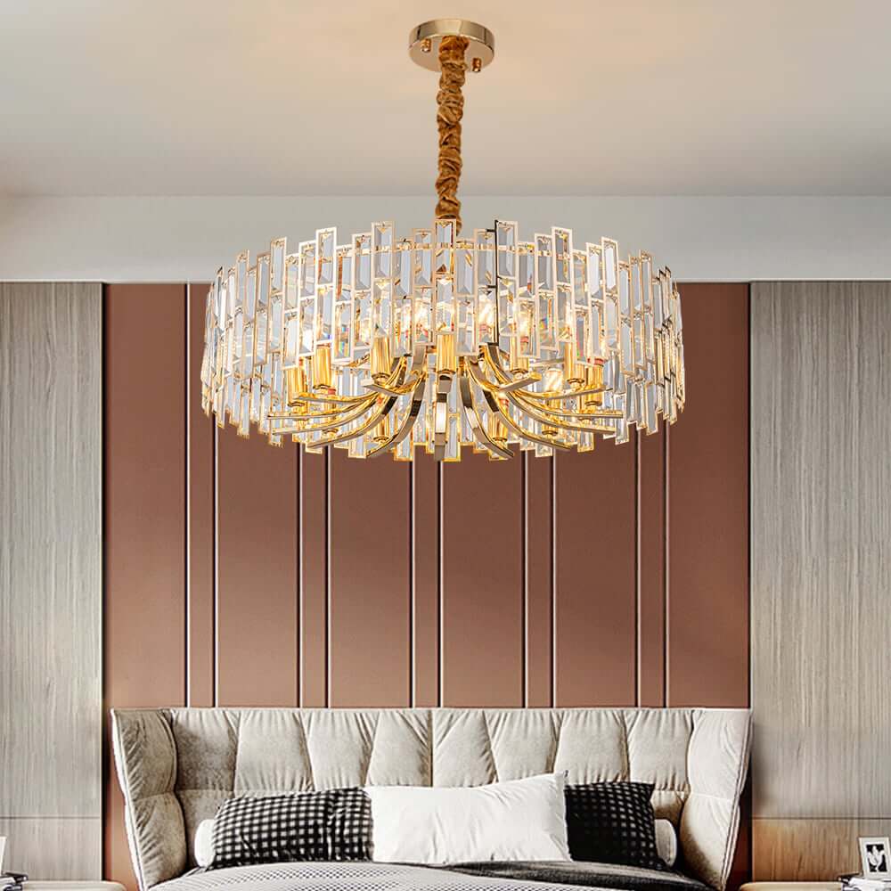 Modern Geometric Crystal Chandelier in Black and Gold Finish