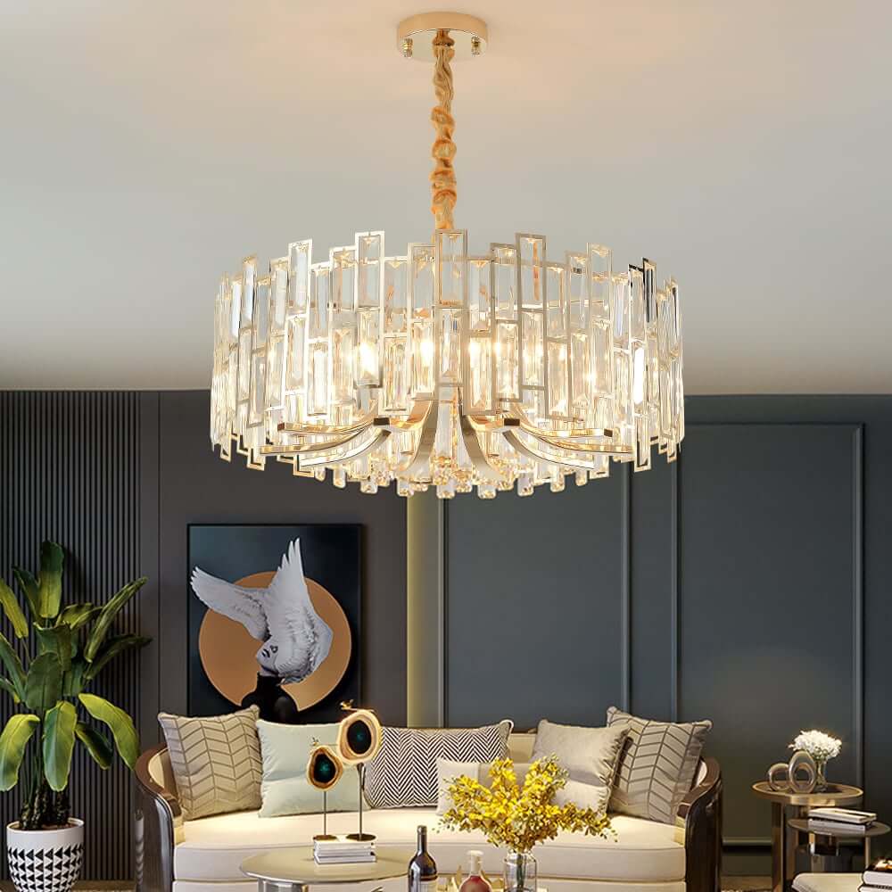 Modern Geometric Crystal Chandelier in Black and Gold Finish