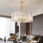Modern Geometric Crystal Chandelier in Black and Gold Finish
