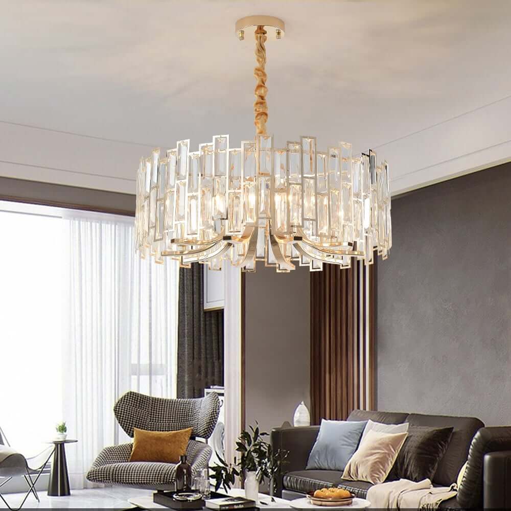 Modern Geometric Crystal Chandelier in Black and Gold Finish