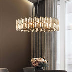 Modern Geometric Crystal Chandelier in Black and Gold Finish