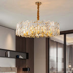 Modern Geometric Crystal Chandelier in Black and Gold Finish