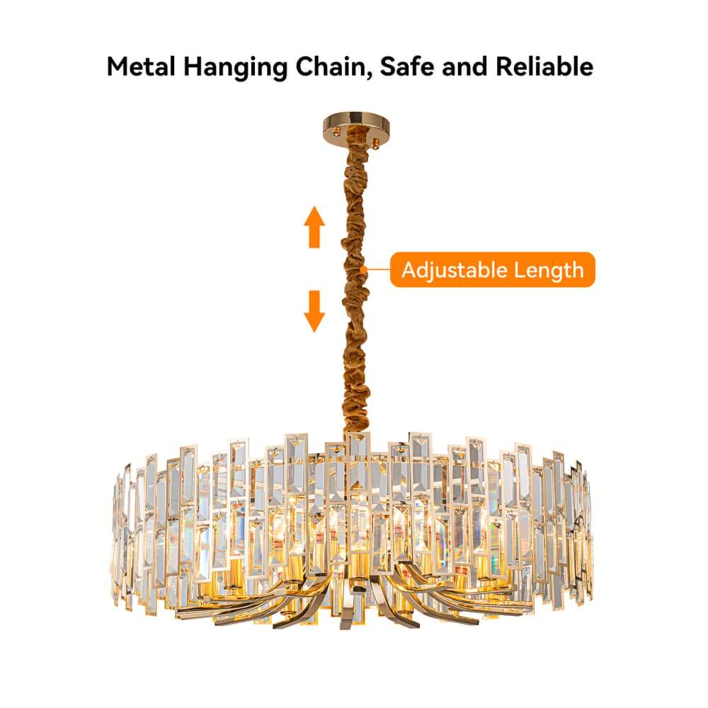 Modern Geometric Crystal Chandelier in Black and Gold Finish
