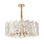 Modern Geometric Crystal Chandelier in Black and Gold Finish