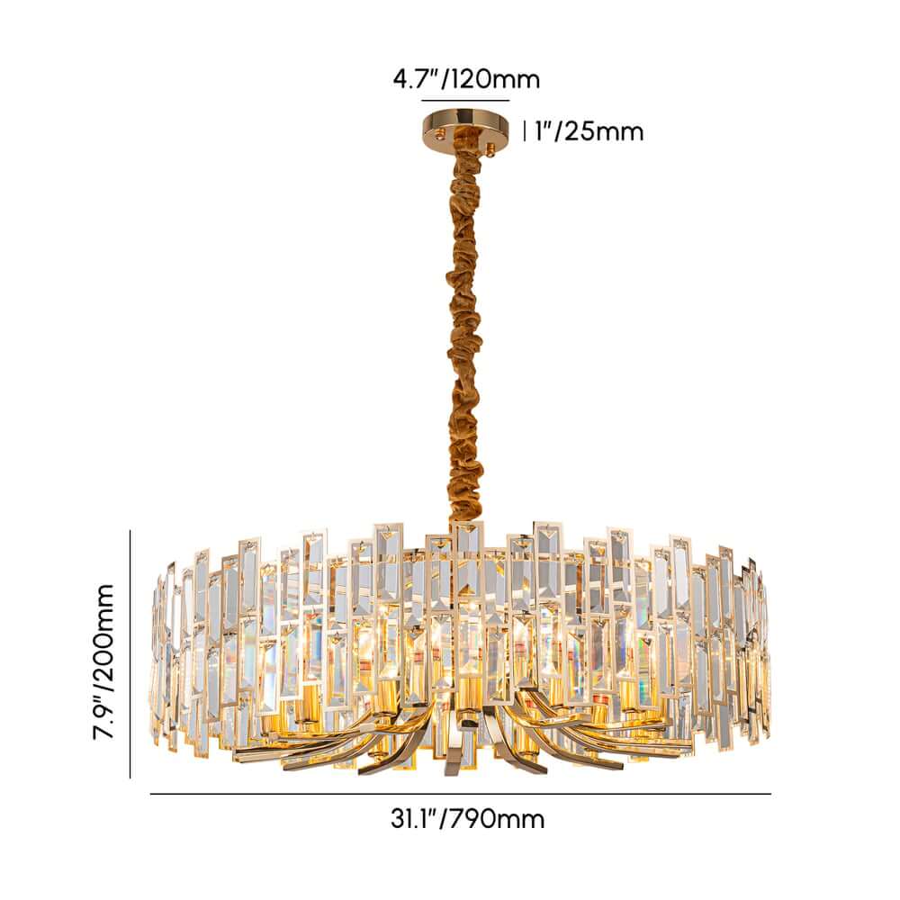 Modern Geometric Crystal Chandelier in Black and Gold Finish Dimensions