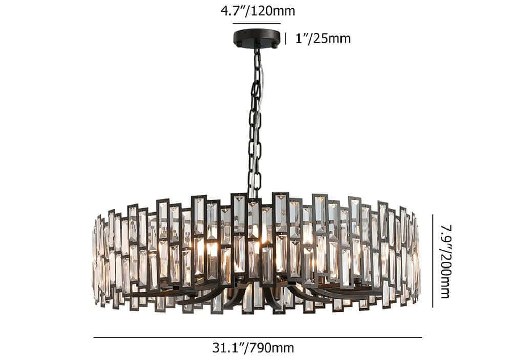 Modern Geometric Crystal Chandelier in Black and Gold Finish Dimensions