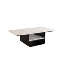 Modern Geometric Sintered Stone Coffee Table with Plinth Base and Two Shelves