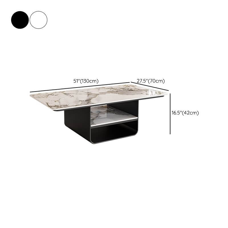 Modern Geometric Sintered Stone Coffee Table with Plinth Base and Two Shelves Dimensions