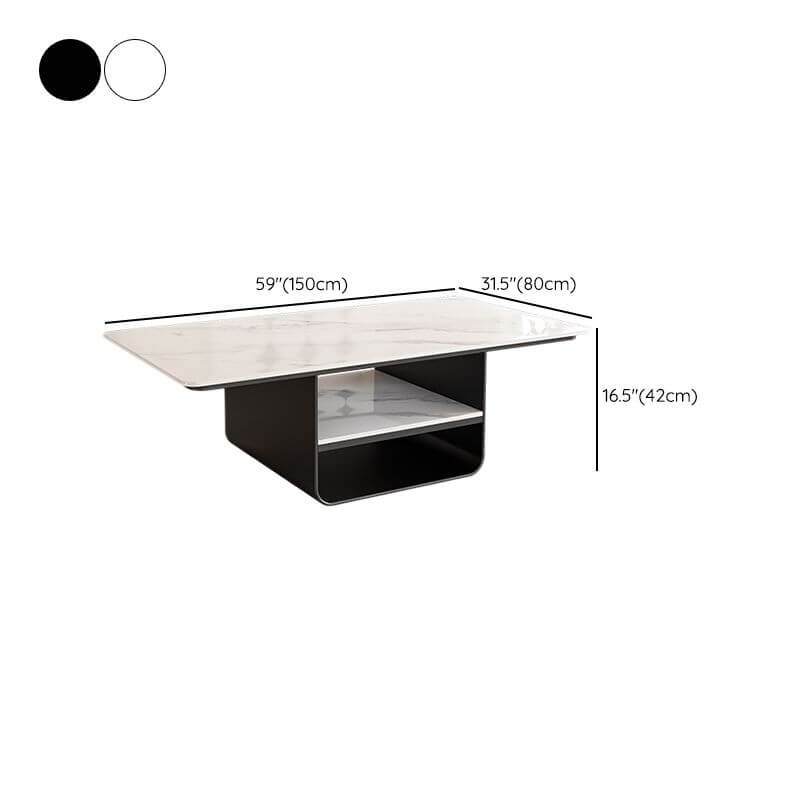 Modern Geometric Sintered Stone Coffee Table with Plinth Base and Two Shelves Dimensions