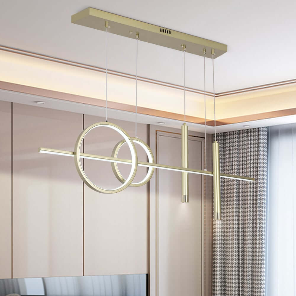 Modern Geometry 4-Light Gold Kitchen Island Pendant with 3-Mode LED