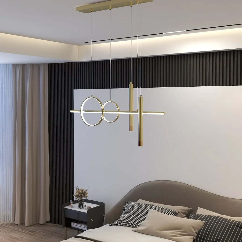 Modern Geometry 4-Light Gold Kitchen Island Pendant with 3-Mode LED