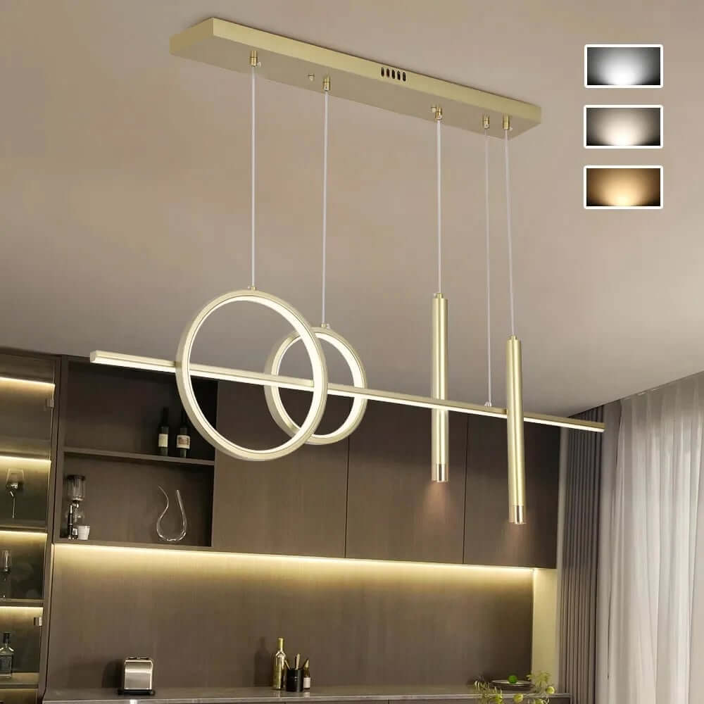 Modern Geometry 4-Light Gold Kitchen Island Pendant with 3-Mode LED Main Product Image