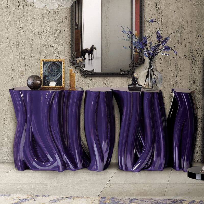 Modern Glam Fiberglass Console Table with Abstract Sculptural Base