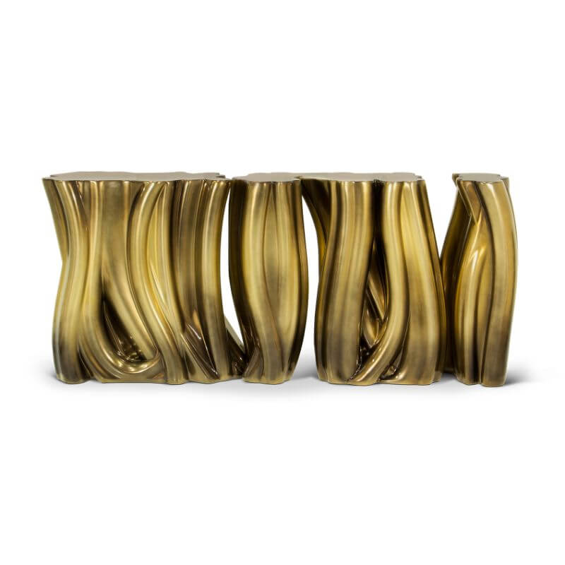 Modern Glam Fiberglass Console Table with Abstract Sculptural Base